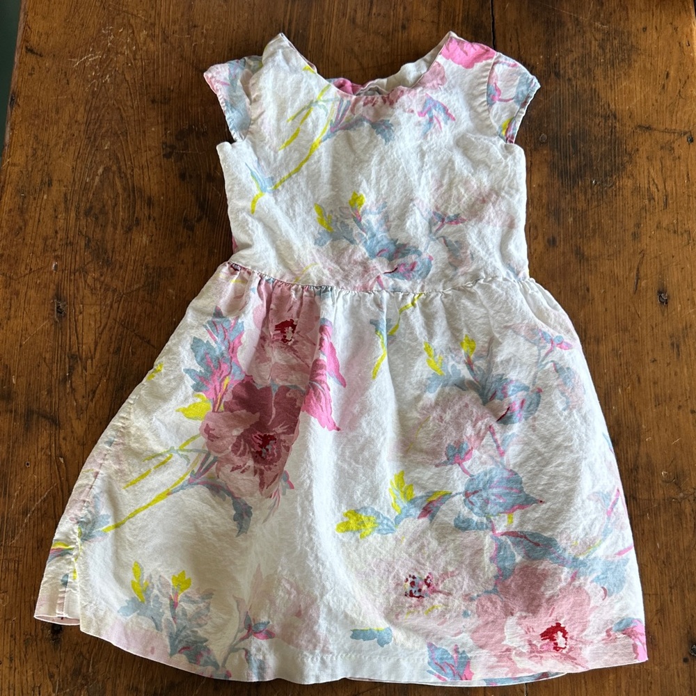 GAP White Dress with Pink, Blue and Yellow Floral Print